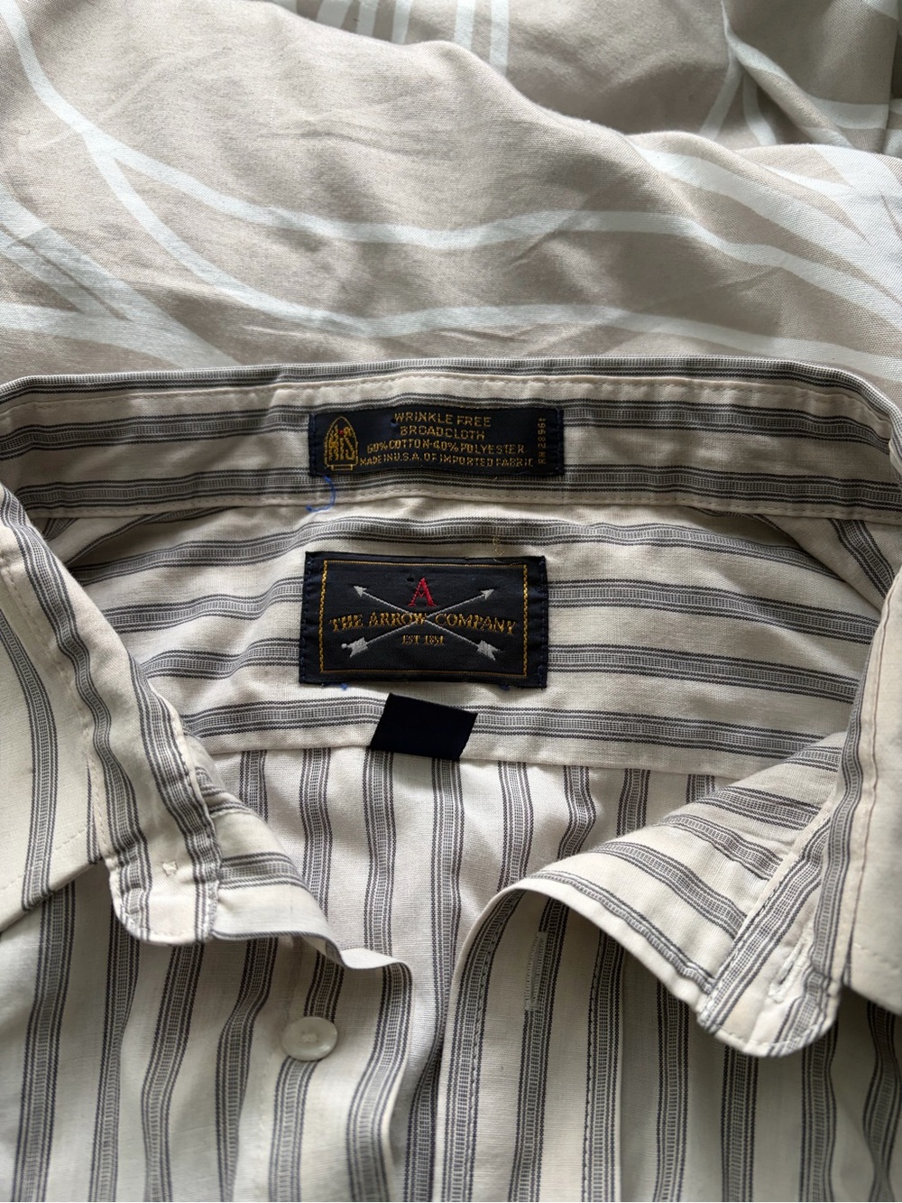 Arrow Men's Cream and Gray Striped Button-Down Shirt
